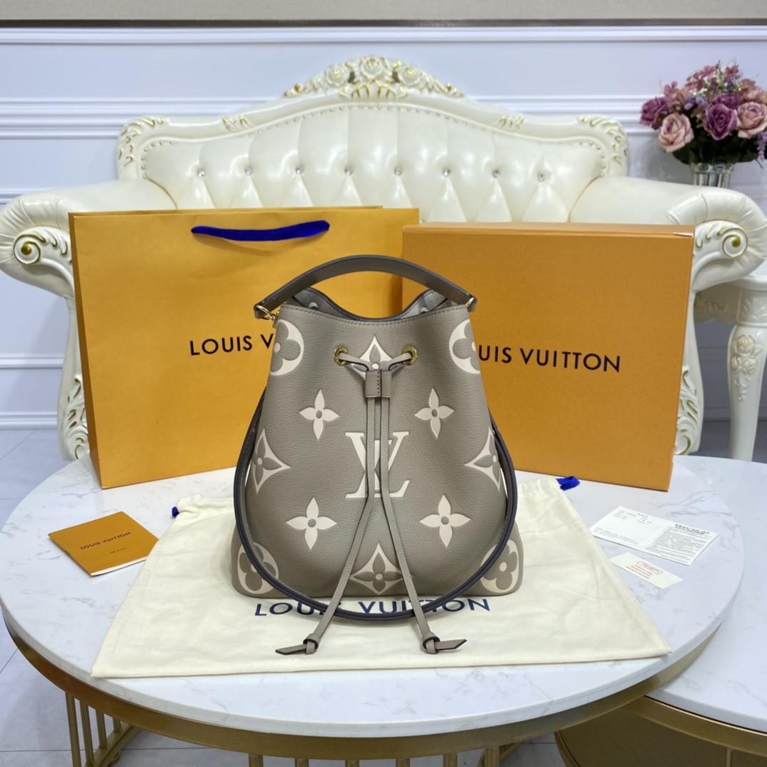 Louis Vuitton NEONOE MM Bucket Bag Grained Leather M45555 Dove/Cream